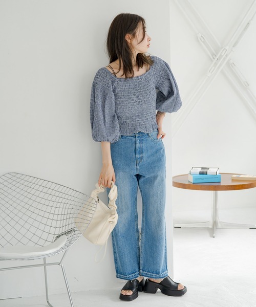 Kastane（カスタネ）の「ギンガムシャーリングブラウス（シャツ/ブラウス・レディース・ブラック/オフホワイト/ネイビー/イエロー・FREE）」の21枚目の写真