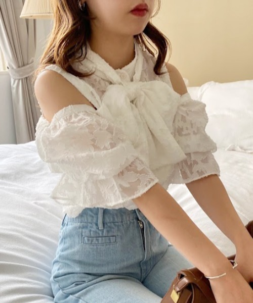 one after another NICE CLAUP（ワンアフターアナザーナイスクラップ）の「肩開きマルチWAYボウタイブラウス（シャツ/ブラウス・レディース・ベージュ/オフホワイト/ホワイト系その他/ブラック系その他・FREE）」の6枚目の写真