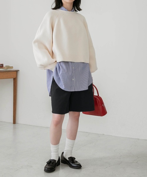 BONLECILL（ボンルシール）の「タック入り ハイウエストチノショートパンツ（チノパンツ・レディース・ブラック/ベージュ/ネイビー/アイボリー・M/L）」の18枚目の写真