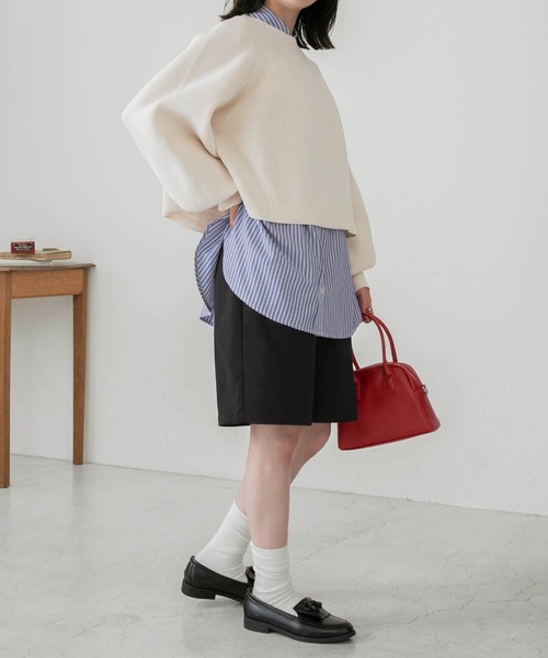 BONLECILL(ボンルシール)の「タック入り ハイウエストチノショートパンツ(チノパンツ・レディース・ブラック/ベージュ/ネイビー/アイボリー・M/L)」の21枚目の写真