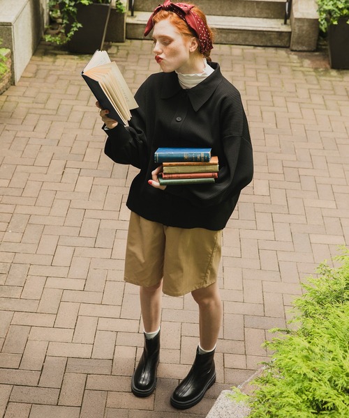 BONLECILL(ボンルシール)の「タック入り ハイウエストチノショートパンツ(チノパンツ・レディース・ブラック/ベージュ/ネイビー/アイボリー・M/L)」の13枚目の写真