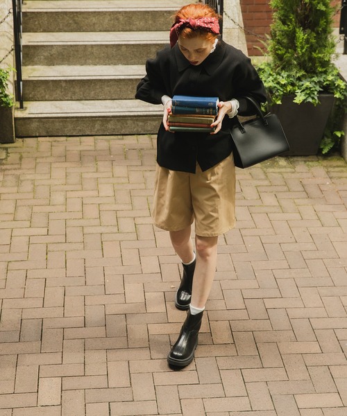 BONLECILL(ボンルシール)の「タック入り ハイウエストチノショートパンツ(チノパンツ・レディース・ブラック/ベージュ/ネイビー/アイボリー・M/L)」の14枚目の写真