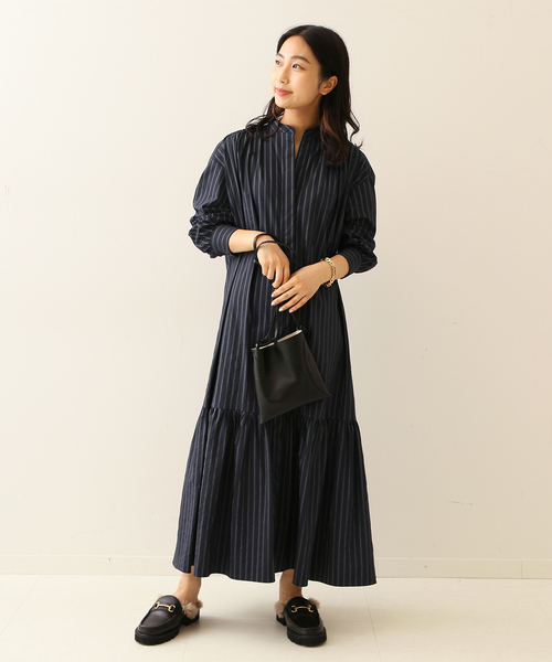 journal standard L'essage（ジャーナルスタンダードレサージュ）の「《追加》ローグストライプ/デシンマキシティアードワンピース（ワンピース・レディース・ブラック/ネイビー系1・FREE）」の6枚目の写真