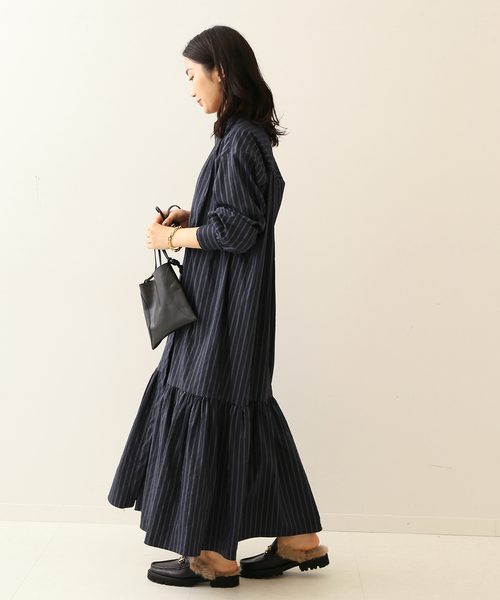 journal standard L'essage（ジャーナルスタンダードレサージュ）の「《追加》ローグストライプ/デシンマキシティアードワンピース（ワンピース・レディース・ブラック/ネイビー系1・FREE）」の8枚目の写真