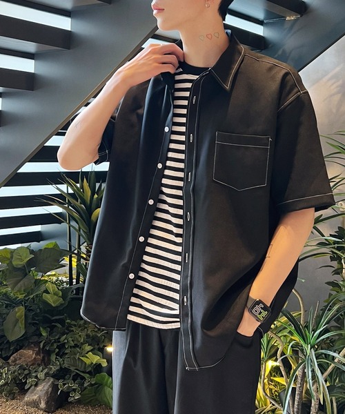 Figments(フィグメンツ)の「ステッチ半袖シャツ(シャツ/ブラウス・レディース・ホワイト/ブラック・FREE)」の14枚目の写真