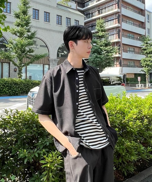 Figments(フィグメンツ)の「ステッチ半袖シャツ(シャツ/ブラウス・レディース・ホワイト/ブラック・FREE)」の22枚目の写真