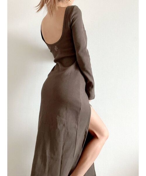 GYDA（ジェイダ）の「【TINY低身長さん向け】バックオープンディープスリットテレコワンピース（ワンピース・レディース・ライトグレー/ブラック/カーキ・FREE）」の8枚目の写真