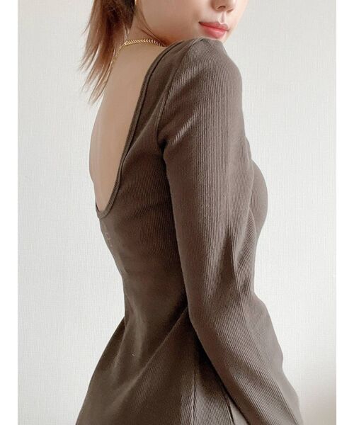 GYDA（ジェイダ）の「【TINY低身長さん向け】バックオープンディープスリットテレコワンピース（ワンピース・レディース・ライトグレー/ブラック/カーキ・FREE）」の12枚目の写真