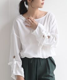 BIGリングリボン袖カットジョーゼットブラウス