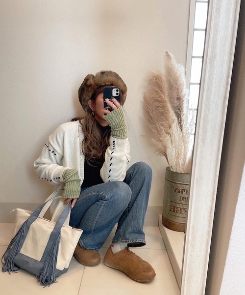 EPICKS（エピックス）の「配色ステッチオーバーサイズカーディガン（カーディガン/ボレロ・レディース・ブラック/ホワイト/グレー/アイボリー・F/L/M/XL）」の16枚目の写真