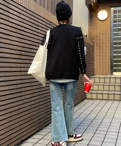 EPICKS（エピックス）の「配色ステッチオーバーサイズカーディガン（カーディガン/ボレロ・レディース・ブラック/ホワイト/グレー/アイボリー・F/L/M/XL）」の17枚目の写真