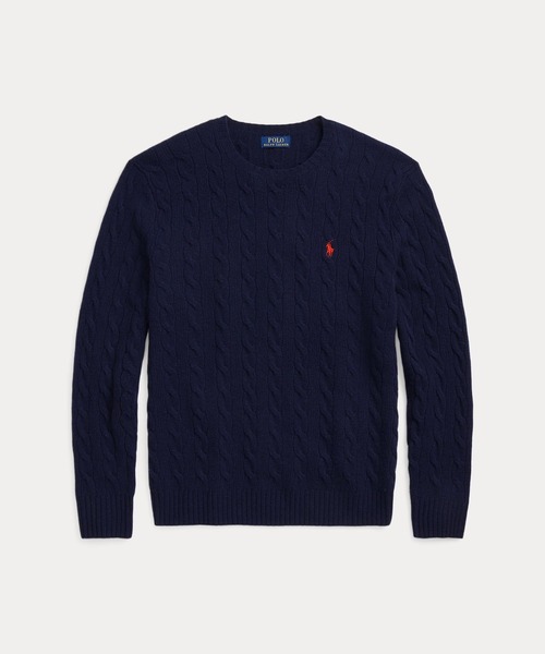 RALPH LAUREN ケーブル　ニット　クルーネック　カシミヤ　ネイビー　S ケーブルニット ウールカシミヤ セーター（ニット/セーター）｜POLO