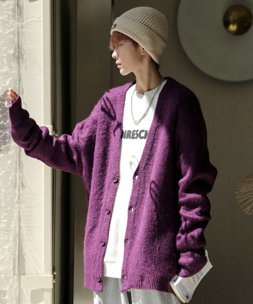 neos（ネオス）の「【neos -addictive design-】ビッグシルエット アクリル 総柄 モヘアタッチ ニット カーディガン（カーディガン/ボレロ・メンズ・ホワイト系2/グレー系1/ベージュ系1/ブラウン/パープル/ブラック系1/チャコールグレー/ホワイト系1/ベージュ系2/ブラック/ベージュ/マスタード/ブラック系2/ベージュ系3/ブラウン系/ブラック系3/ワインレッド・LARGE/MEDIUM）」の15枚目の写真