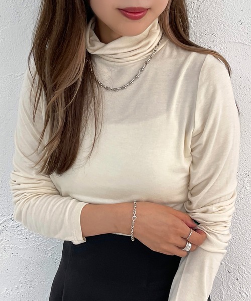 apres jour mignon（アプレジュールミニョン）の「クシュクシュインナー【ZOZOTOWN限定アイテム】（Tシャツ/カットソー・レディース・ブラック/アイボリー/ピンク/グリーン/オレンジ/オレンジ系その他/グリーン系その他/マスタード/イエロー/ブルー/ピンク系その他/レッド・X-LARGE/フリー）」の13枚目の写真