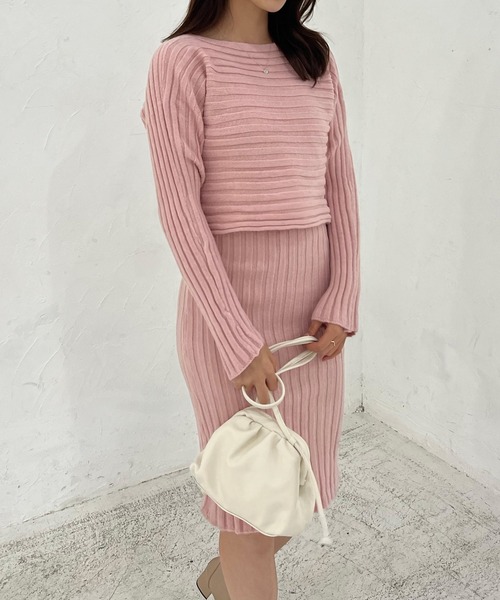 Lamoa(ラモア)の「Lamoa/リブニットワンピース ニットトップス セット(ワンピース・レディース・ホワイト/ブラック/ブルー/ピンク・FREE)」の1枚目の写真