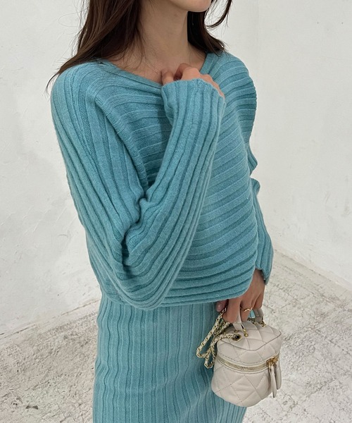 Lamoa(ラモア)の「Lamoa/リブニットワンピース ニットトップス セット(ワンピース・レディース・ホワイト/ブラック/ブルー/ピンク・FREE)」の11枚目の写真