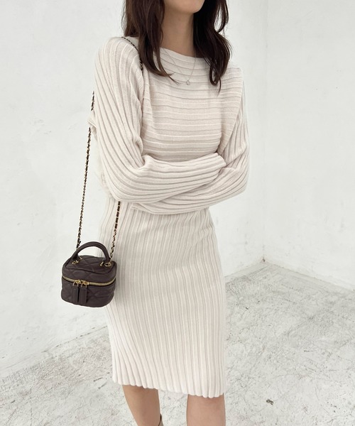 Lamoa(ラモア)の「Lamoa/リブニットワンピース ニットトップス セット(ワンピース・レディース・ホワイト/ブラック/ブルー/ピンク・FREE)」の13枚目の写真