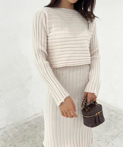 Lamoa(ラモア)の「Lamoa/リブニットワンピース ニットトップス セット(ワンピース・レディース・ホワイト/ブラック/ブルー/ピンク・FREE)」の14枚目の写真