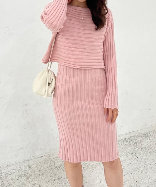 Lamoa(ラモア)の「Lamoa/リブニットワンピース ニットトップス セット(ワンピース・レディース・ホワイト/ブラック/ブルー/ピンク・FREE)」の5枚目の写真