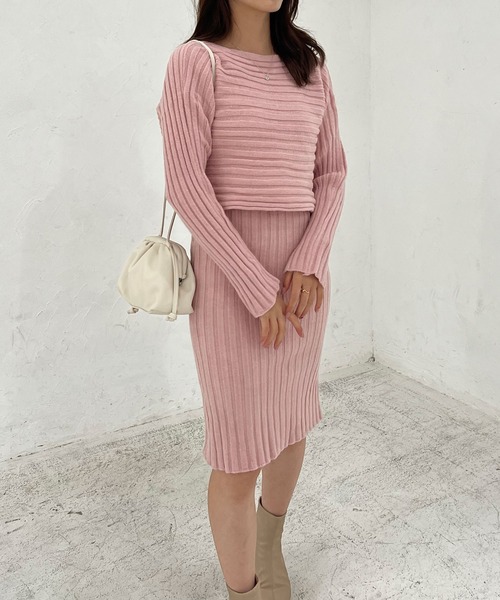 Lamoa(ラモア)の「Lamoa/リブニットワンピース ニットトップス セット(ワンピース・レディース・ホワイト/ブラック/ブルー/ピンク・FREE)」の18枚目の写真