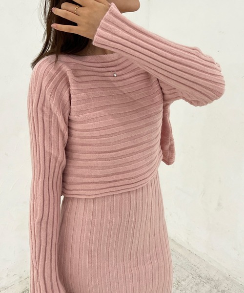 Lamoa(ラモア)の「Lamoa/リブニットワンピース ニットトップス セット(ワンピース・レディース・ホワイト/ブラック/ブルー/ピンク・FREE)」の12枚目の写真