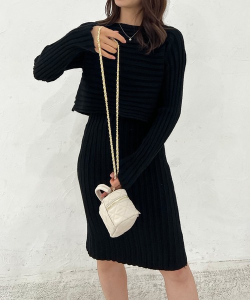 Lamoa(ラモア)の「Lamoa/リブニットワンピース ニットトップス セット(ワンピース・レディース・ホワイト/ブラック/ブルー/ピンク・FREE)」の9枚目の写真