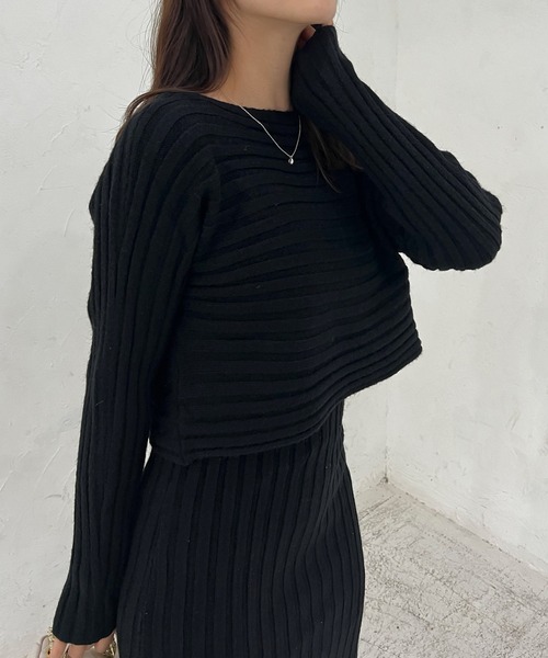 Lamoa(ラモア)の「Lamoa/リブニットワンピース ニットトップス セット(ワンピース・レディース・ホワイト/ブラック/ブルー/ピンク・FREE)」の10枚目の写真