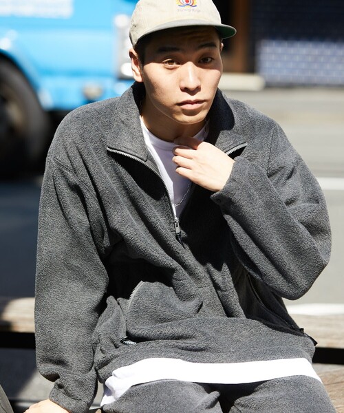 FREAK'S STORE（フリークスストア）の「HINSON/ヒンソン ハーフZIP フリースPO/フリースジャケット（スウェット・メンズ・モスグリーン/グレー/ブラック・MEDIUM/LARGE/X-LARGE）」の4枚目の写真