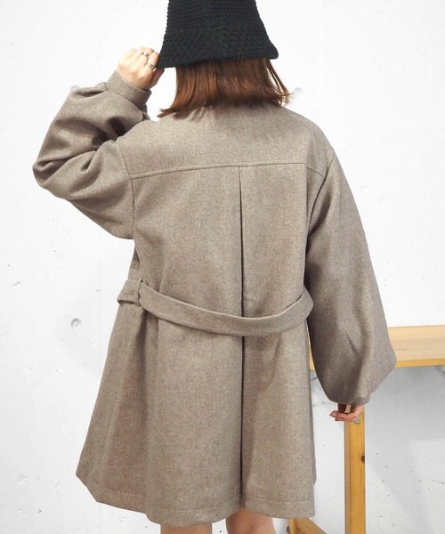 2712Z 美品 ノーブル フーデッドコート マンテコ ボリューム袖 ブラウンM tiptop（ティップトップ）の「ボリューム袖ハーフコート（その他