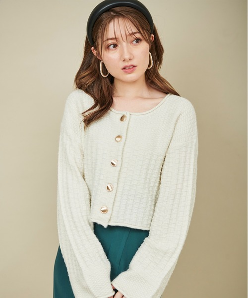 31 Sons de mode（トランテアン　ソン　ドゥ　モード）の「ツイードニットジャケット（カーディガン/ボレロ・レディース・オフホワイト/ネイビー/ピンク・36）」の2枚目の写真