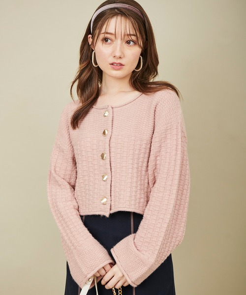 31 Sons de mode（トランテアン　ソン　ドゥ　モード）の「ツイードニットジャケット（カーディガン/ボレロ・レディース・オフホワイト/ネイビー/ピンク・36）」の3枚目の写真