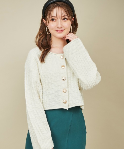 31 Sons de mode（トランテアン　ソン　ドゥ　モード）の「ツイードニットジャケット（カーディガン/ボレロ・レディース・オフホワイト/ネイビー/ピンク・36）」の5枚目の写真
