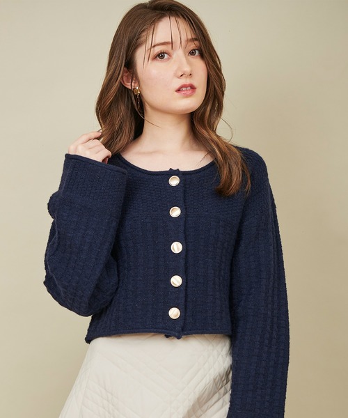 31 Sons de mode（トランテアン　ソン　ドゥ　モード）の「ツイードニットジャケット（カーディガン/ボレロ・レディース・オフホワイト/ネイビー/ピンク・36）」の9枚目の写真