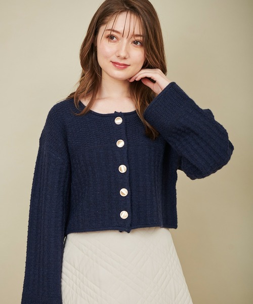 31 Sons de mode（トランテアン　ソン　ドゥ　モード）の「ツイードニットジャケット（カーディガン/ボレロ・レディース・オフホワイト/ネイビー/ピンク・36）」の10枚目の写真