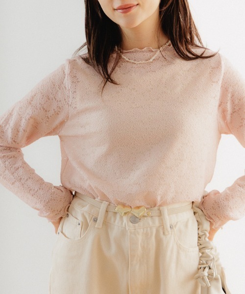 flower(フラワー)の「マーガレットレースタートル(Tシャツ/カットソー・レディース・ブルー/アイボリー/ピンク・FREE)」の1枚目の写真