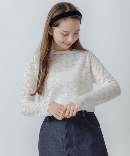 flower(フラワー)の「マーガレットレースタートル(Tシャツ/カットソー・レディース・ブルー/アイボリー/ピンク・FREE)」の2枚目の写真