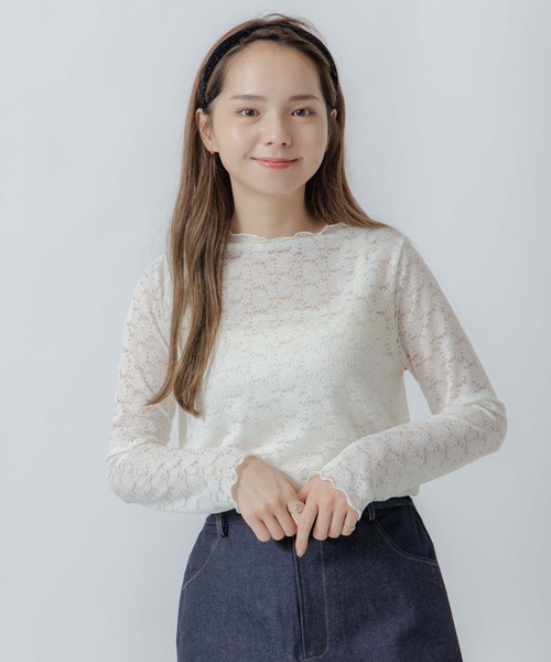 flower(フラワー)の「マーガレットレースタートル(Tシャツ/カットソー・レディース・ブルー/アイボリー/ピンク・FREE)」の6枚目の写真