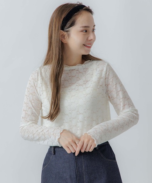 flower(フラワー)の「マーガレットレースタートル(Tシャツ/カットソー・レディース・ブルー/アイボリー/ピンク・FREE)」の7枚目の写真