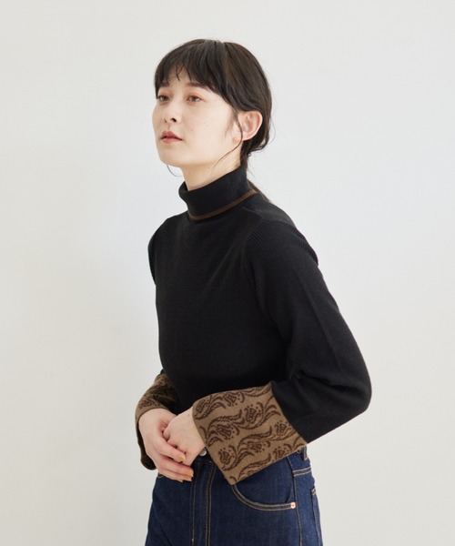 idem（イデム）の「【ZOZOTOWN限定】tulip turtleneck knit/オリジナルジャガードタートルニット（ニット/セーター・レディース・ブラック/ベージュ・FREE）」の5枚目の写真