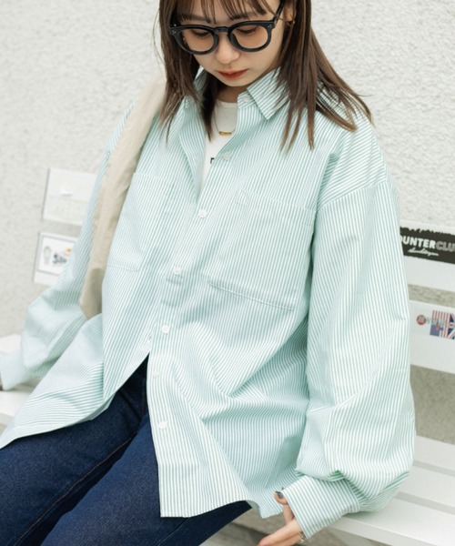 nemne store（ネンネストア）の「【低身長用サイズあり】袖ボリュームストライプシャツ（シャツ/ブラウス・レディース・ブルー/グリーン/ピンク/ブラック・SMALL/MEDIUM）」の5枚目の写真