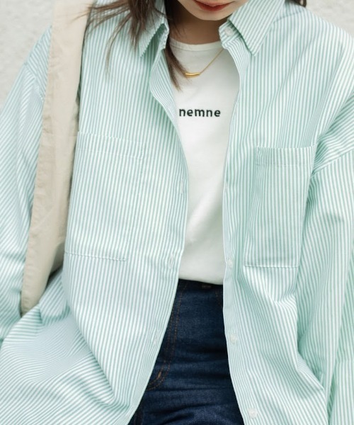 nemne store（ネンネストア）の「【低身長用サイズあり】袖ボリュームストライプシャツ（シャツ/ブラウス・レディース・ブルー/グリーン/ピンク/ブラック・SMALL/MEDIUM）」の14枚目の写真