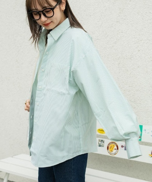 nemne store（ネンネストア）の「【低身長用サイズあり】袖ボリュームストライプシャツ（シャツ/ブラウス・レディース・ブルー/グリーン/ピンク/ブラック・SMALL/MEDIUM）」の16枚目の写真