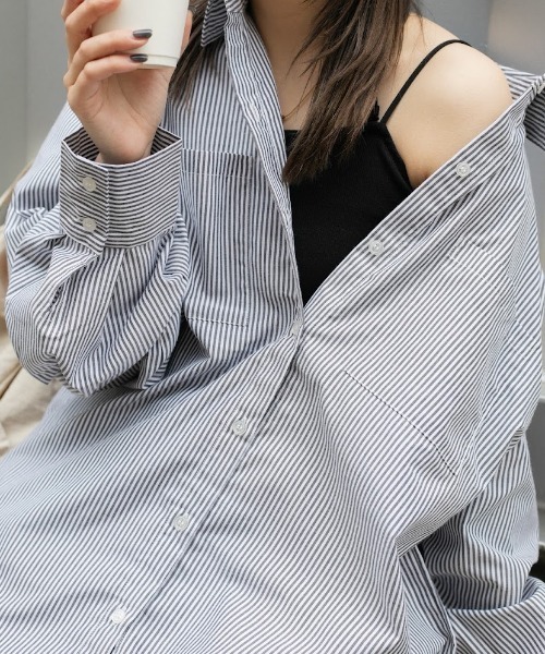 nemne store（ネンネストア）の「【低身長用サイズあり】袖ボリュームストライプシャツ（シャツ/ブラウス・レディース・ブルー/グリーン/ピンク/ブラック・SMALL/MEDIUM）」の7枚目の写真