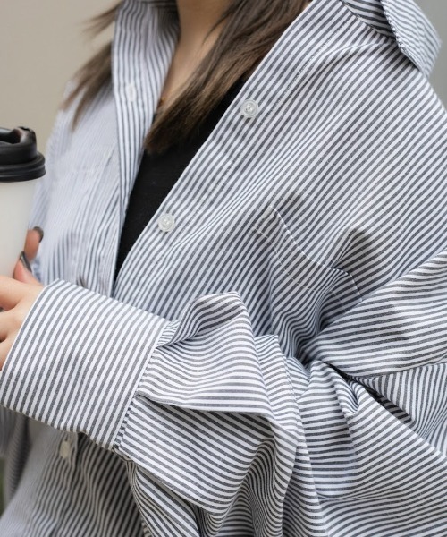 nemne store（ネンネストア）の「【低身長用サイズあり】袖ボリュームストライプシャツ（シャツ/ブラウス・レディース・ブルー/グリーン/ピンク/ブラック・SMALL/MEDIUM）」の11枚目の写真