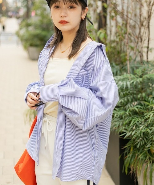 nemne store（ネンネストア）の「【低身長用サイズあり】袖ボリュームストライプシャツ（シャツ/ブラウス・レディース・ブルー/グリーン/ピンク/ブラック・SMALL/MEDIUM）」の21枚目の写真