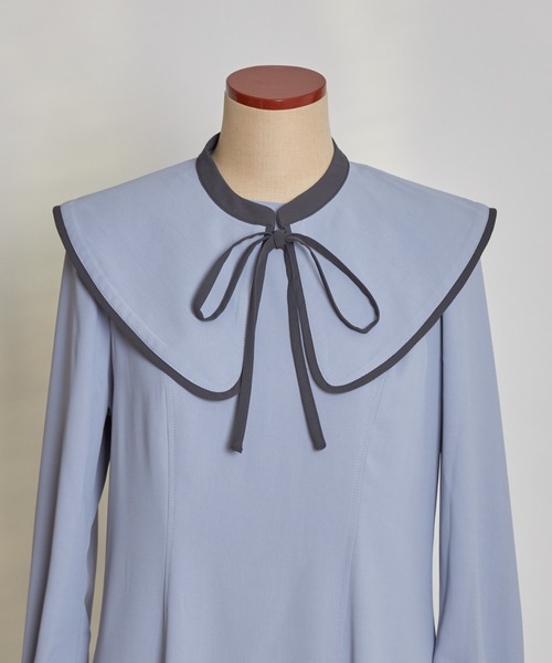 tocco closet（トッコ　クローゼット）の「【ZOZO限定】２ＷＡＹビックカラー付き配色ワンピース（ワンピース・レディース・ブルー/チャコール/ベージュ・M）」の9枚目の写真