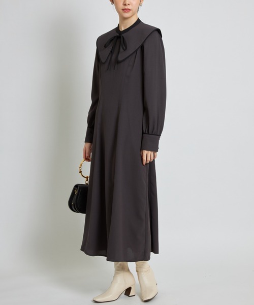 tocco closet（トッコ　クローゼット）の「【ZOZO限定】２ＷＡＹビックカラー付き配色ワンピース（ワンピース・レディース・ブルー/チャコール/ベージュ・M）」の22枚目の写真