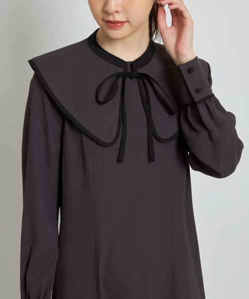 tocco closet（トッコ　クローゼット）の「【ZOZO限定】２ＷＡＹビックカラー付き配色ワンピース（ワンピース・レディース・ブルー/チャコール/ベージュ・M）」の16枚目の写真