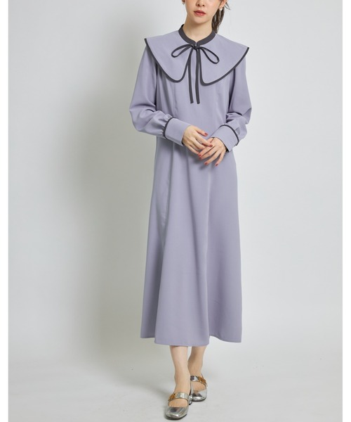 tocco closet（トッコ　クローゼット）の「【ZOZO限定】２ＷＡＹビックカラー付き配色ワンピース（ワンピース・レディース・ブルー/チャコール/ベージュ・M）」の19枚目の写真