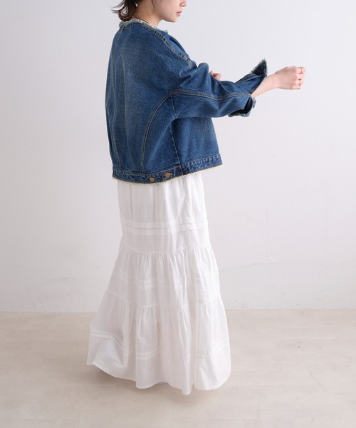 PUAL CE CIN(ピュアルセシン)の「コットンポプリンフレアティアードスカート(スカート・レディース・オフホワイト/ブラック・FREE)」の7枚目の写真